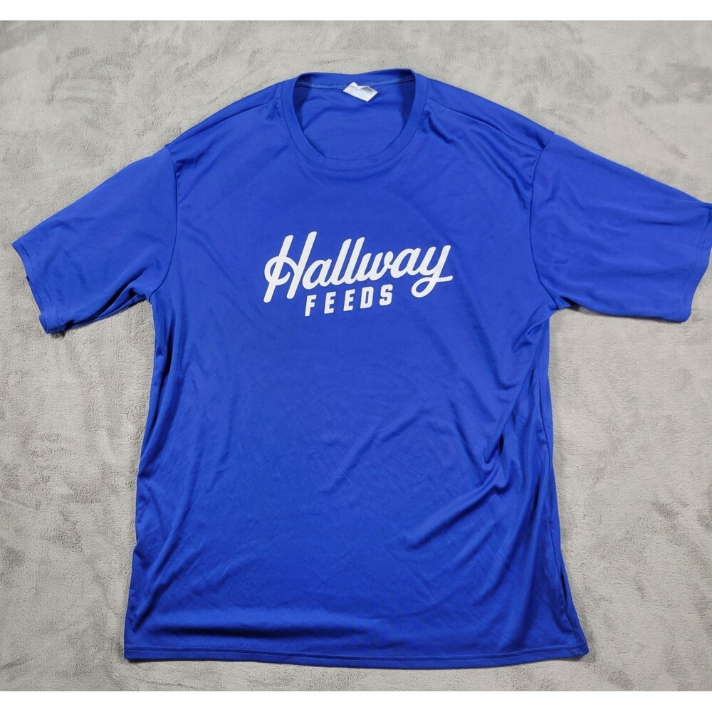 Hallway Feeds TShirt Mens Size 2XL Blue Logo Port & Co Performance Farm
